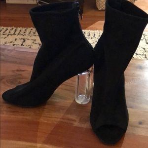 Peep Toe Black Heeled Booties